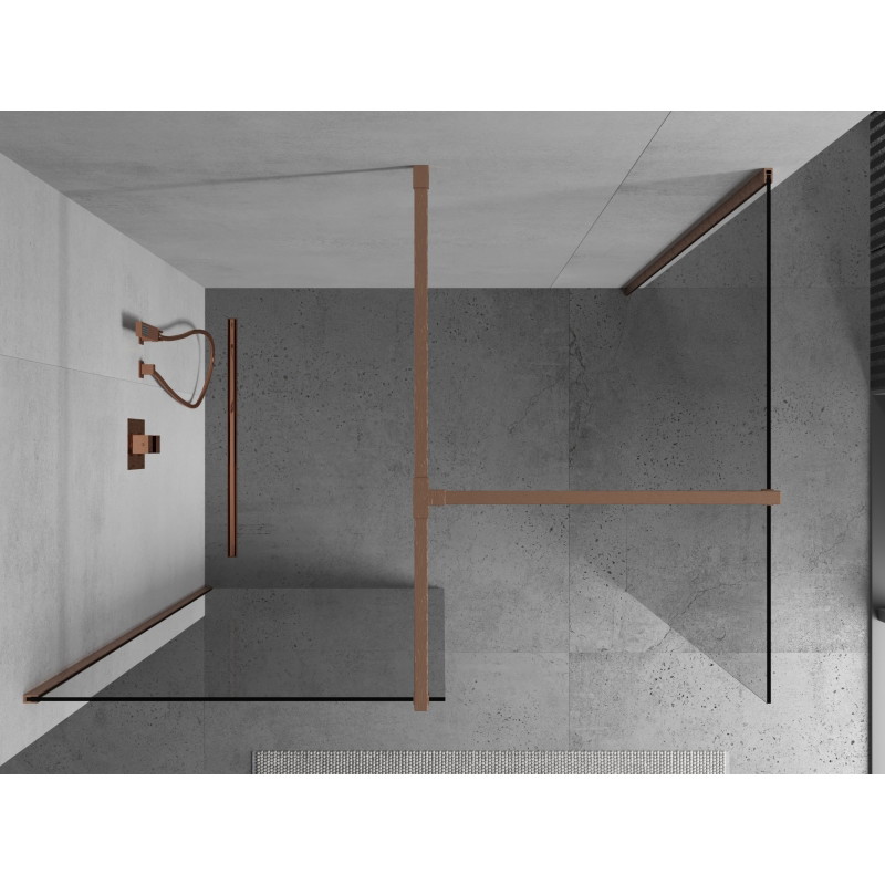 Mexen Kioto dušo sienelė Walk-in 100 x 95 cm, permatoma, šlifuoti vario atspalviai - 800-100-202-65-00-095
