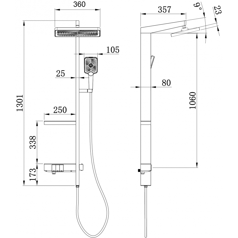 Mexen Roar paviršinis dušo komplektas su lietaus dušu ir maišytuvu, baltas - 78105-20