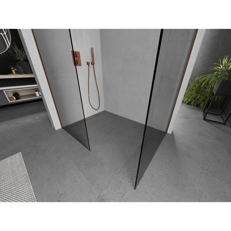 Mexen Kioto dušo sienelė Walk-in 140 x 85 cm, skaidri, matinė vario spalva - 800-140-202-65-00-085