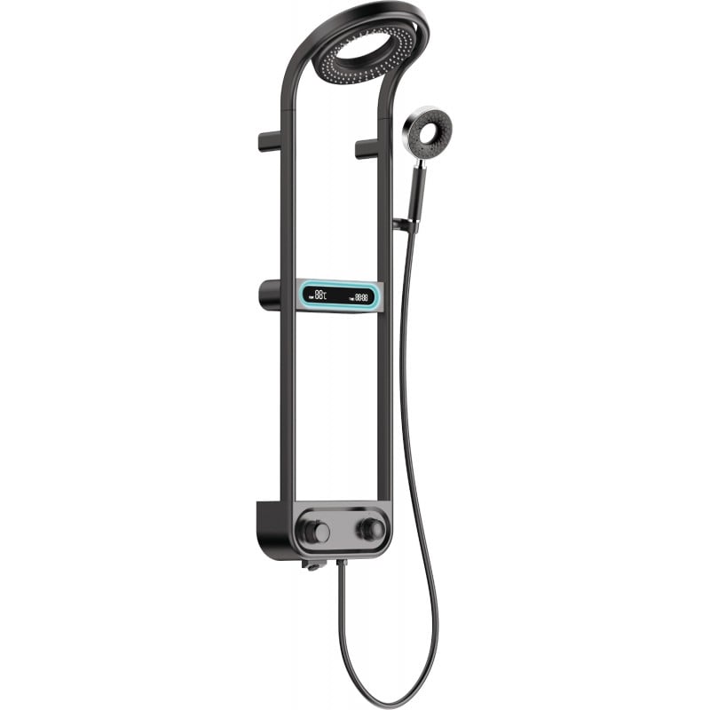 Mexen Peak paviršinis dušo rinkinys su lietaus dušu ir maišytuvu, LED ekranas, juoda - 78106-70