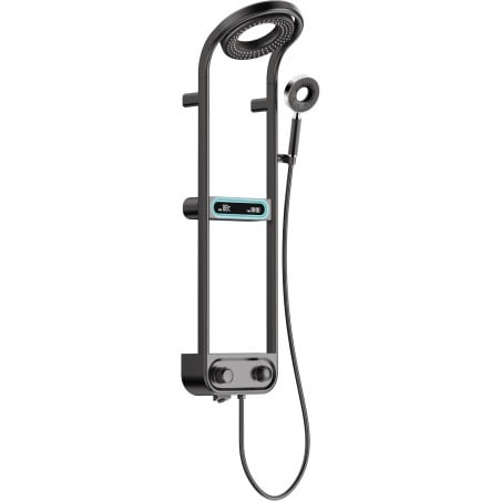 Mexen Peak paviršinis dušo rinkinys su lietaus dušu ir maišytuvu, LED ekranas, juoda - 78106-70