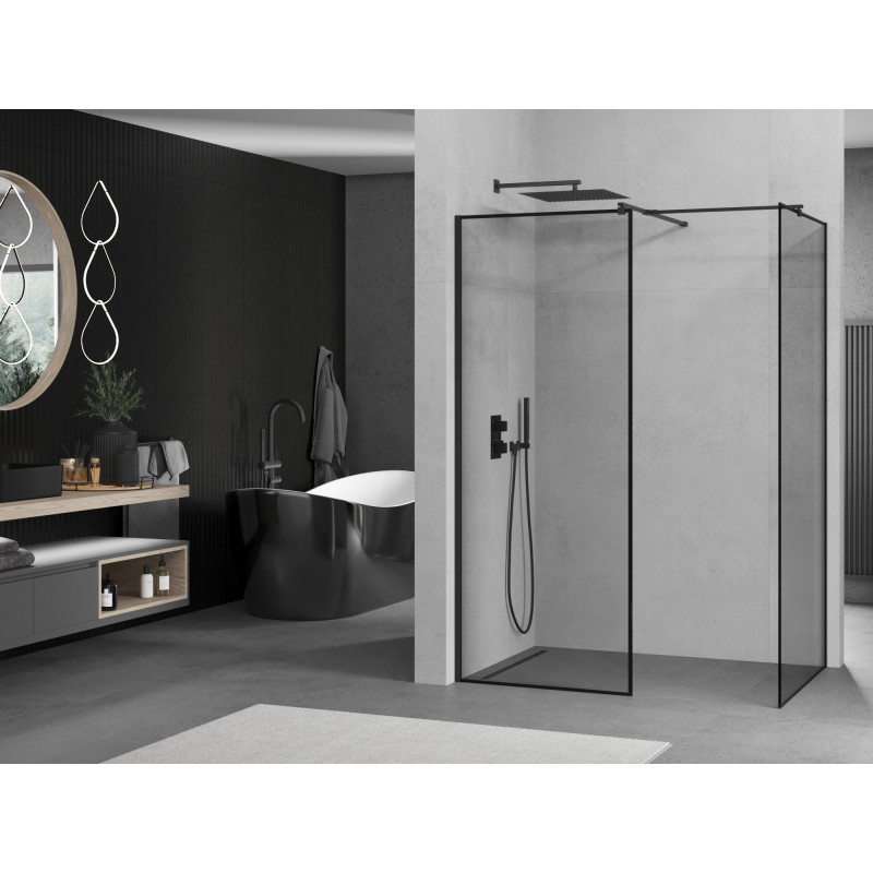 Mexen Kioto Dušo sienelė Walk-in 140 x 70 cm, juodas rėmas, juoda - 800-140-202-70-70-070