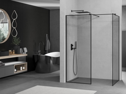 Mexen Kioto Dušo sienelė Walk-in 140 x 70 cm, juodas rėmas, juoda - 800-140-202-70-70-070