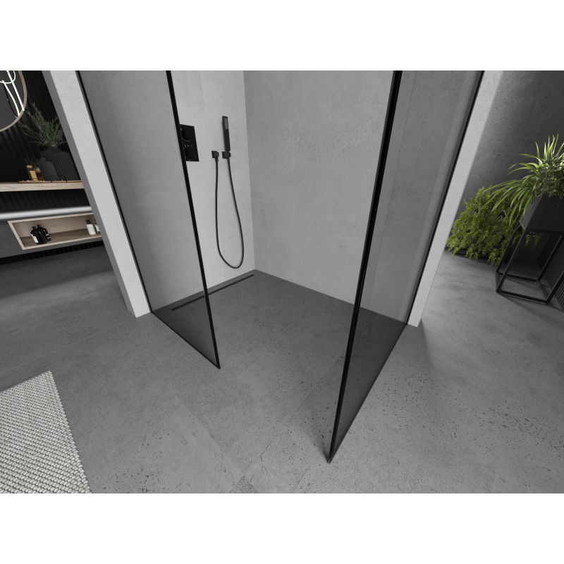 Mexen Kioto dušo sienelė Walk-in 130 x 100 cm, juodas rėmas, juoda - 800-130-202-70-70-100
