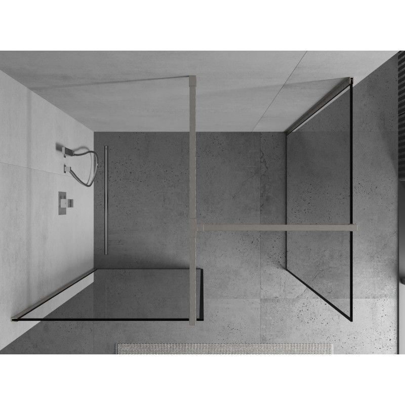 Mexen Kioto dušo siena Walk-in 140 x 100 cm, juodas rėmas, šepečiu nikelis - 800-140-202-97-70-100