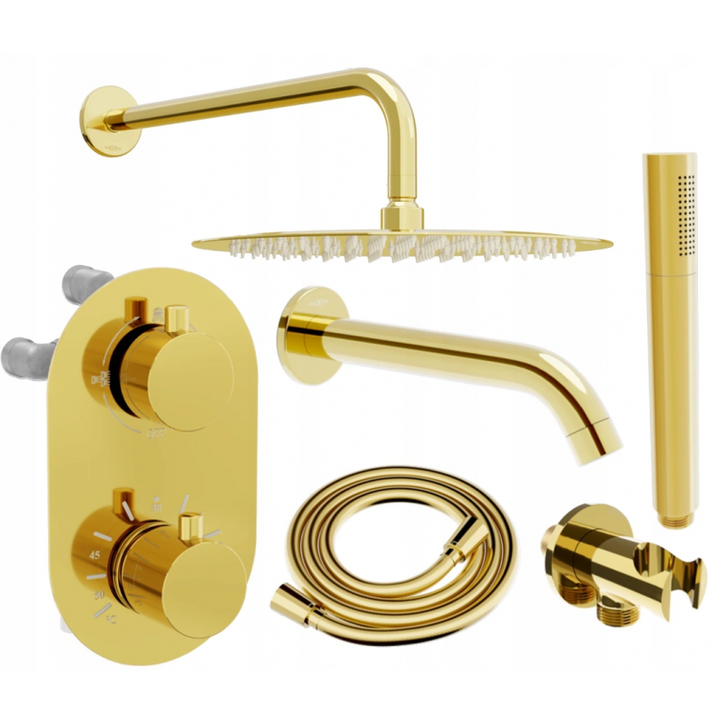 Mexen Kai DR70 potinkinis vonios ir dušo komplektas su lietaus dušu25 cm, Auksinė - 77602DR70251-50