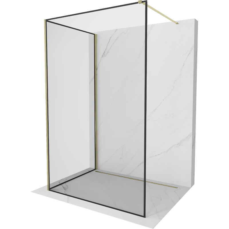 Mexen Kioto Dušo siena Walk-in 90 x 90 cm, juodas rėmas, auksinis - 800-090-212-50-70-090