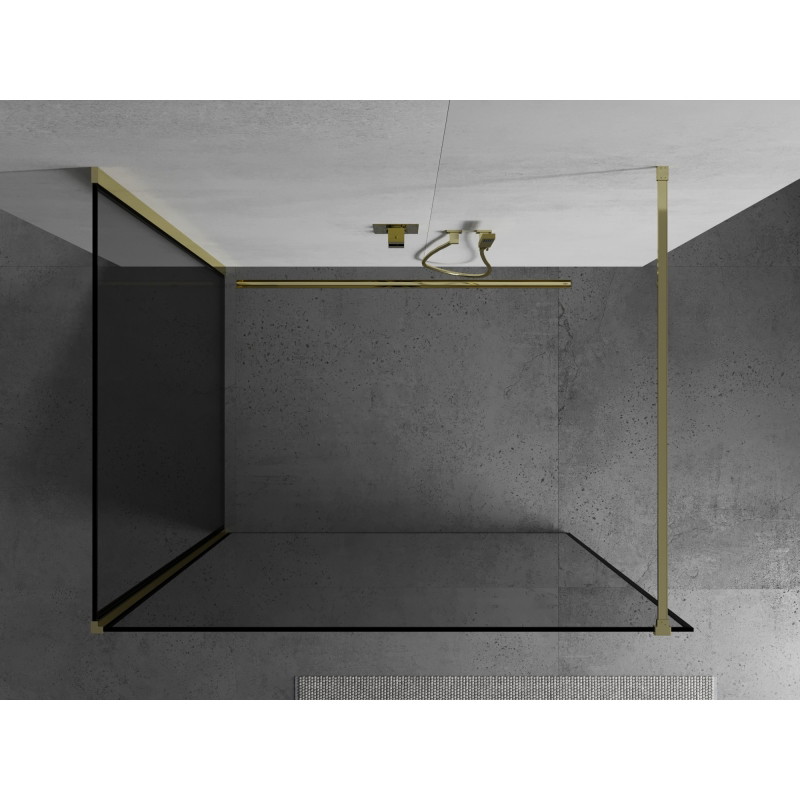 Mexen Kioto Dušo siena Walk-in 90 x 90 cm, juodas rėmas, auksinis - 800-090-212-50-70-090