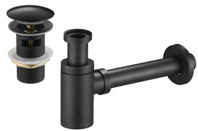 Mexen pusrutulinė apvali kriauklės sifonas su klik-klak kamščiu, su persipylimu, juodas - 7992050-70