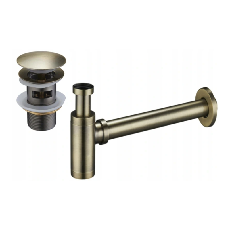 Mexen pusiau apvalus praustuvo sifonas su klik-klak uždarymu, su perpildymu, senovinis žalvaris - 7992050-40