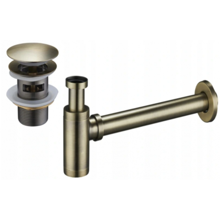 Mexen pusiau apvalus praustuvo sifonas su klik-klak uždarymu, su perpildymu, senovinis žalvaris - 7992050-40