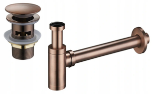 Mexen apvalus pusinis praustuvo sifonas su klik-klak kamščiu, su persipylimu, antikinės vario spalvos - 7992050-45