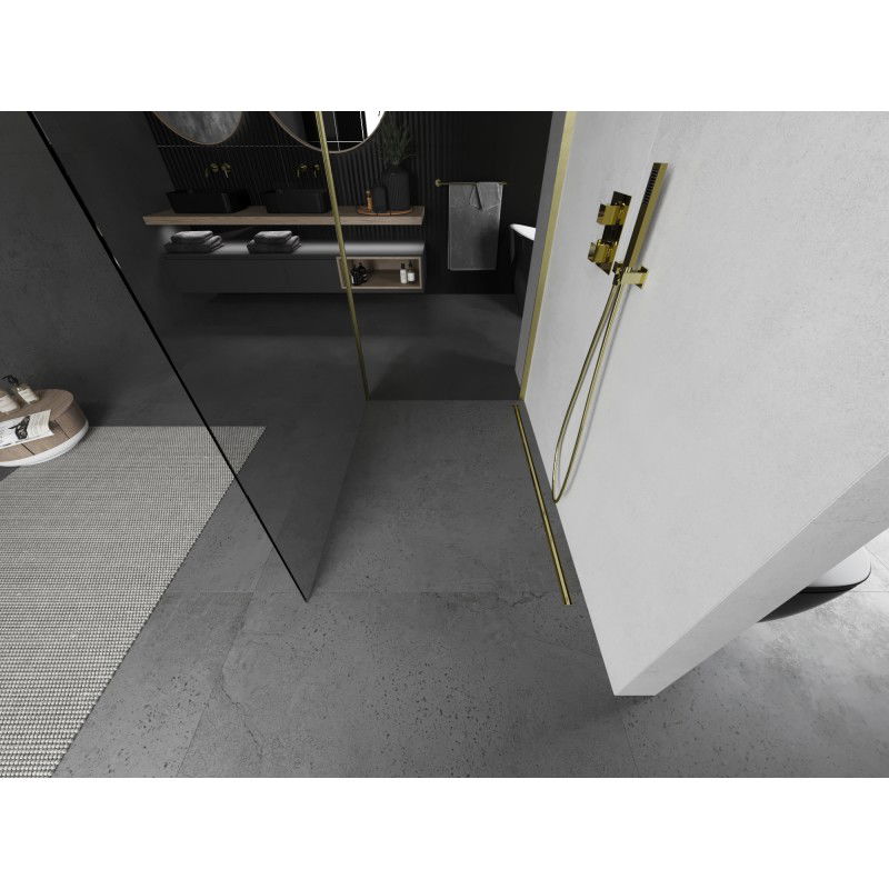 Mexen Kioto dušo sienelė Walk-in 125 x 80 cm, permatoma, aukso spalvos matinė - 800-125-212-55-00-080