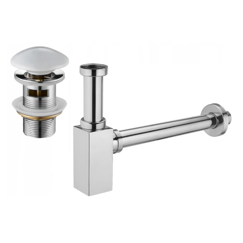 Mexen pusiau sifonas kvadratinis su keramikinio paspaudimo mechanizmu, su persipylimu, chromo/baltas - 7992060-02