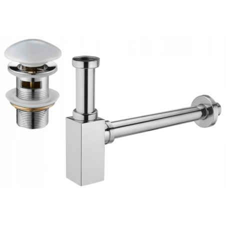Mexen kvadratinis pusiau sifonas su keraminiu klik-klak kamščiu, su persipylimu, chromas/baltas - 7992060-02
