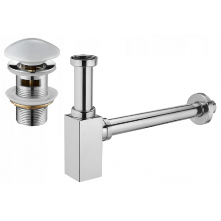 Mexen pusiau sifonas kvadratinis su keramikinio paspaudimo mechanizmu, su persipylimu, chromo/baltas - 7992060-02