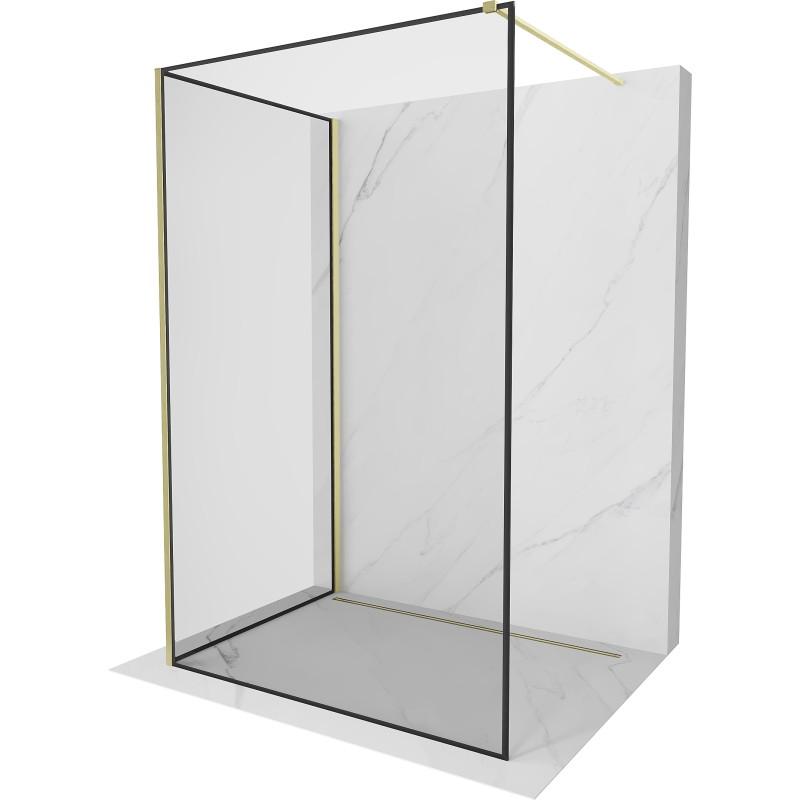 Mexen Kioto Dušo pertvara Walk-in 90 x 80 cm, juodas rėmas, auksinis šepečiu valytas - 800-090-212-55-70-080