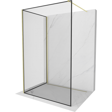 Mexen Kioto Dušo pertvara Walk-in 90 x 80 cm, juodas rėmas, auksinis šepečiu valytas - 800-090-212-55-70-080