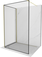 Mexen Kioto Dušo pertvara Walk-in 90 x 80 cm, juodas rėmas, auksinis šepečiu valytas - 800-090-212-55-70-080