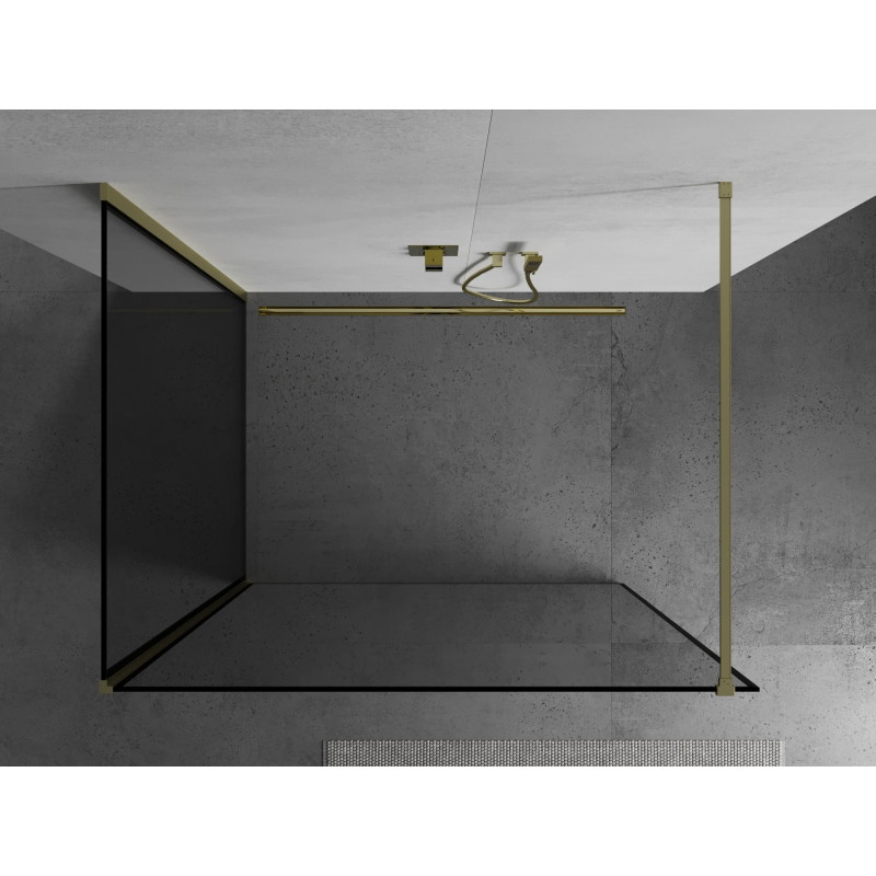 Mexen Kioto Dušo pertvara Walk-in 90 x 80 cm, juodas rėmas, auksinis šepečiu valytas - 800-090-212-55-70-080