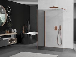 Mexen Kioto dušo siena Walk-in 110 x 100 cm, skaidrus, rožinis auksas - 800-110-212-60-00-100