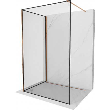 Mexen Kioto dušo siena Walk-in 130 x 80 cm, juodas rėmas, rožinis auksas - 800-130-212-60-70-080