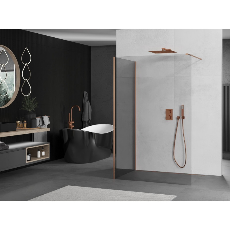Mexen Kioto dušo siena "Walk-in" 130 x 90 cm, permatomas, šlifuota varis - 800-130-212-65-00-090