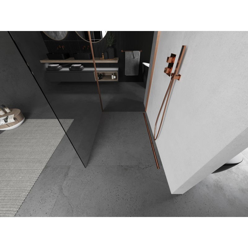 Mexen Kioto dušo sienelė Walk-in 125 x 90 cm, permatomas, šlifuotas varis - 800-125-212-65-00-090