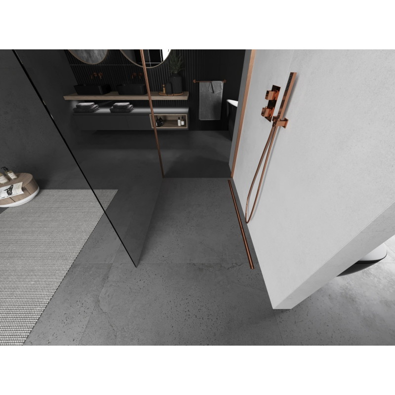 Mexen Kioto dušo siena "Walk-in" 130 x 90 cm, permatomas, šlifuota varis - 800-130-212-65-00-090