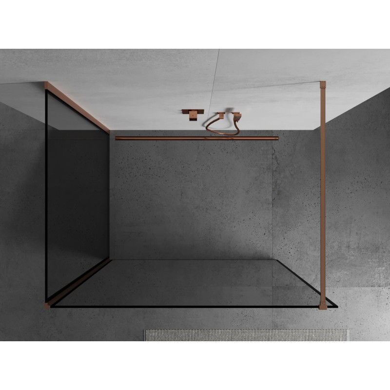 Mexen Kioto dušo sienelė Walk-in 120 x 110 cm, juodas rėmas, šlifuotas varis - 800-120-212-65-70-110