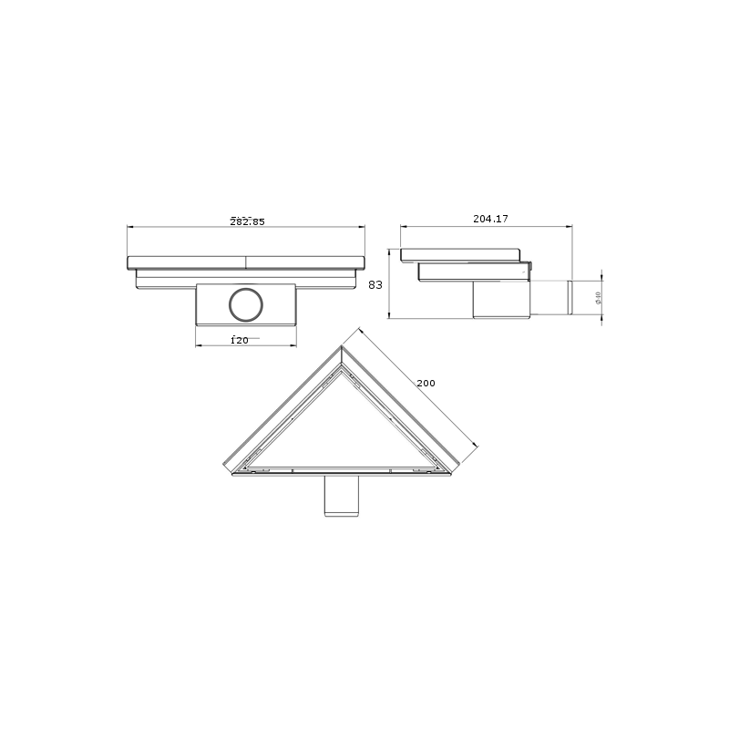 Mexen Flat-T M13 trikampis grindų latakas 20 x 20 cm, inox - 1010320