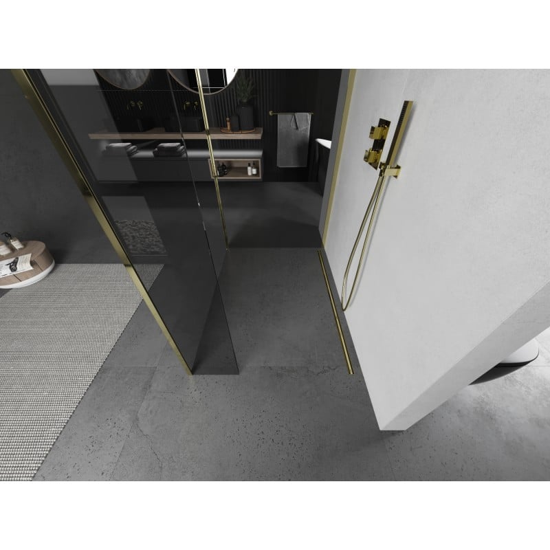 Mexen Kioto dušo pertvara Walk-in 100 x 85 x 30 cm, permatomas, auksinė - 800-100-085-221-50-00-030