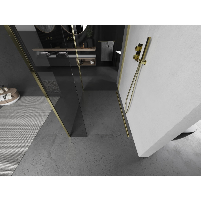 Mexen Kioto dušo siena Walk-in 140 x 90 x 40 cm, permatoma, auksinė - 800-140-090-221-50-00-040