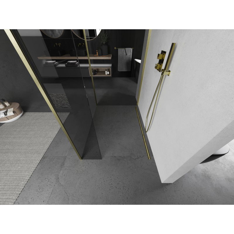 Mexen Kioto dušo siena Walk-in 125 x 70 x 40 cm, skaidrus, auksinis šlifuotas - 800-125-070-221-55-00-040