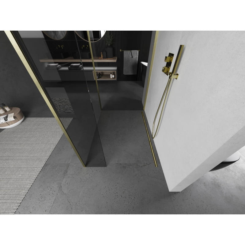 Mexen Kioto dušo siena Walk-in 130 x 105 x 40 cm, permatomi, auksinė matinė - 800-130-105-221-55-00-040