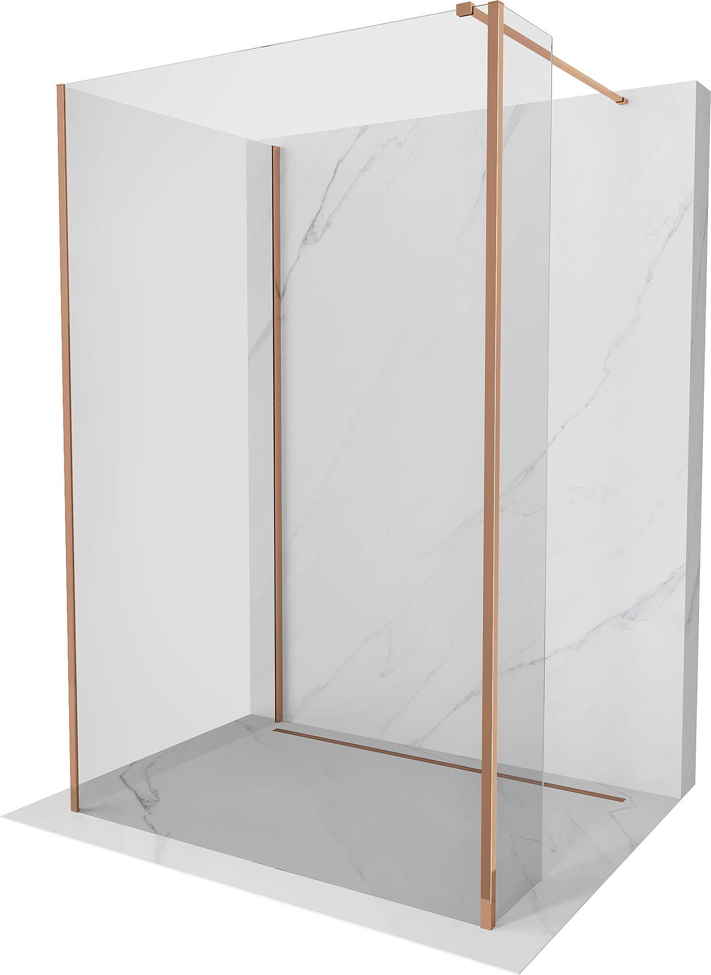 Mexen Kioto prausimosi siena Walk-in 130 x 75 x 30 cm, skaidri, rožinė auksinė - 800-130-075-221-60-00-030