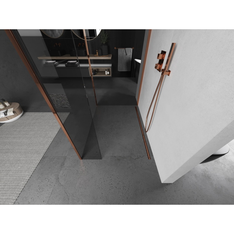 Mexen Kioto Dušo sienelė Walk-in 100 x 95 x 30 cm, permatoma, rožinis auksas - 800-100-095-221-60-00-030