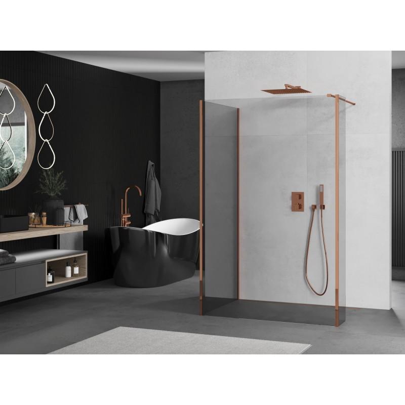 Mexen Kioto Dušo sienelė Walk-in 100 x 95 x 30 cm, permatoma, rožinis auksas - 800-100-095-221-60-00-030