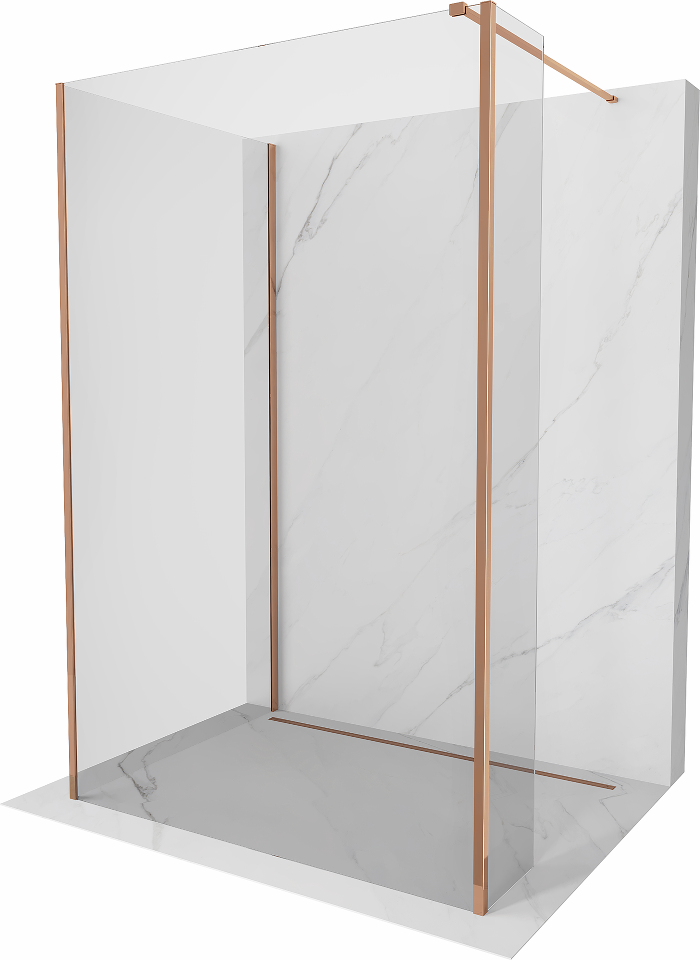 Mexen Kioto dušo siena Walk-in 125 x 80 x 40 cm, skaidrus, rožinis auksas - 800-125-080-221-60-00-040