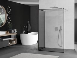 Mexen Kioto dušo siena Walk-in 100 x 90 cm, juodas raštas, šlifuotas nikelis - 800-100-212-97-70-090