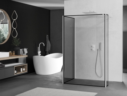 Mexen Kioto dušo sienelė Walk-in 110 x 110 x 30 cm, juodas rėmelis, baltas - 800-110-110-221-20-70-030