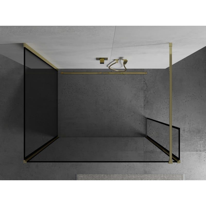 Mexen Kioto dušo siena Walk-in 110 x 90 x 40 cm, juodas rėmelis, auksinė - 800-110-090-221-50-70-040