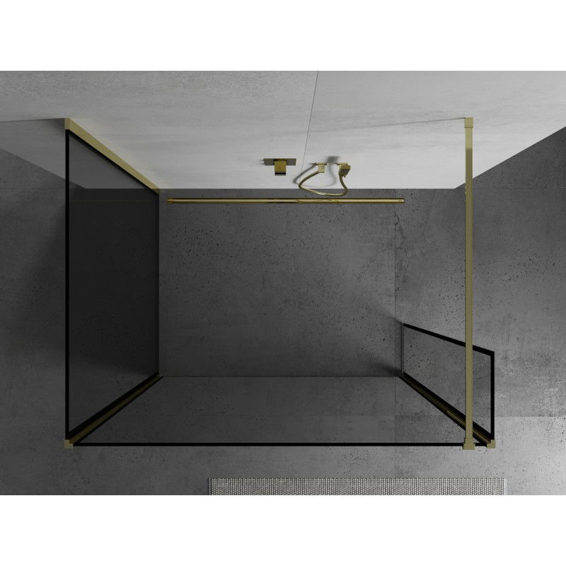 Mexen Kioto dušo siena Walk-in 130 x 120 x 40 cm, juodas rėmas, auksinės spalvos - 800-130-120-221-50-70-040