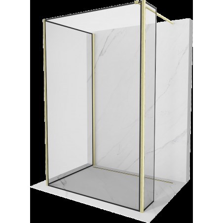 Mexen Kioto dušo siena Walk-in 120 x 80 x 30 cm, juodas raštas, auksinis šepečiu - 800-120-080-221-55-70-030