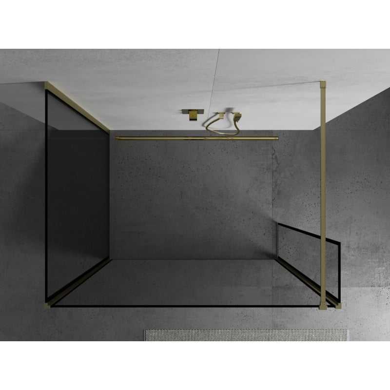 Mexen Kioto dušo siena Walk-in 100 x 80 x 30 cm, juodas rėmas, auksinis šlifuotas - 800-100-080-221-55-70-030