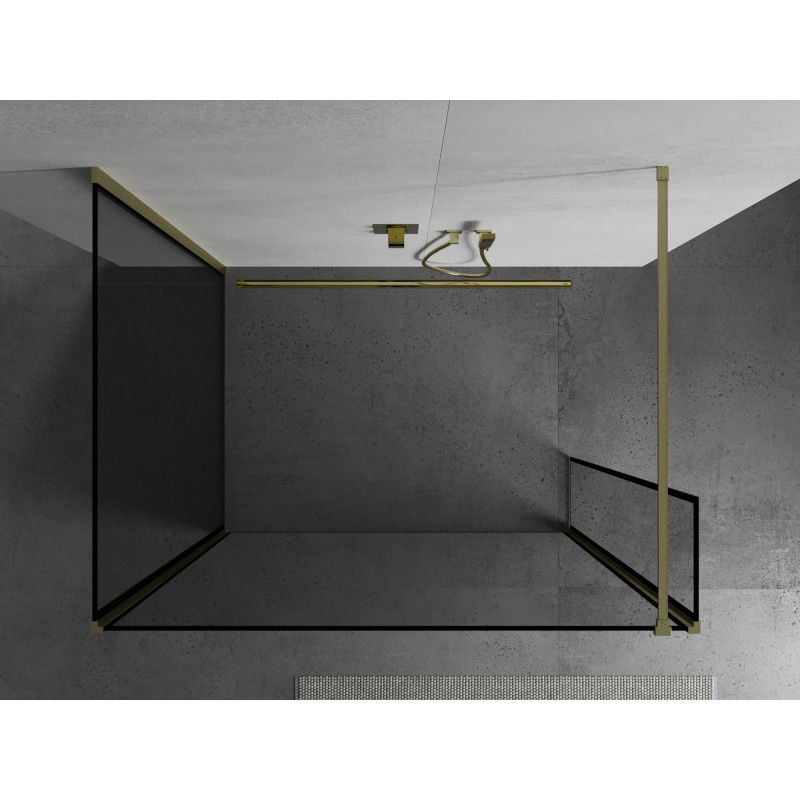 Mexen Kioto dušo sienelė Walk-in 130 x 120 x 30 cm, juodas rėmas, auksinė šlifuota - 800-130-120-221-55-70-030