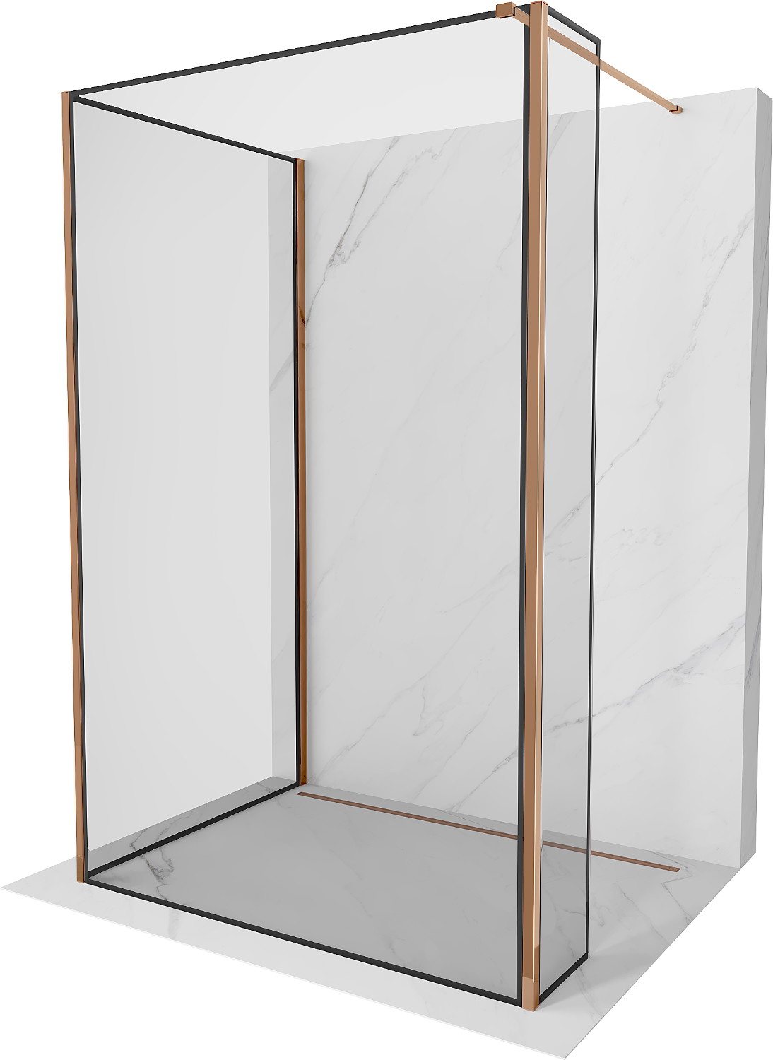 Mexen Kioto walk-in dušo siena 140 x 80 x 30 cm, juodos raštas, rožinė auksas - 800-140-080-221-60-70-030