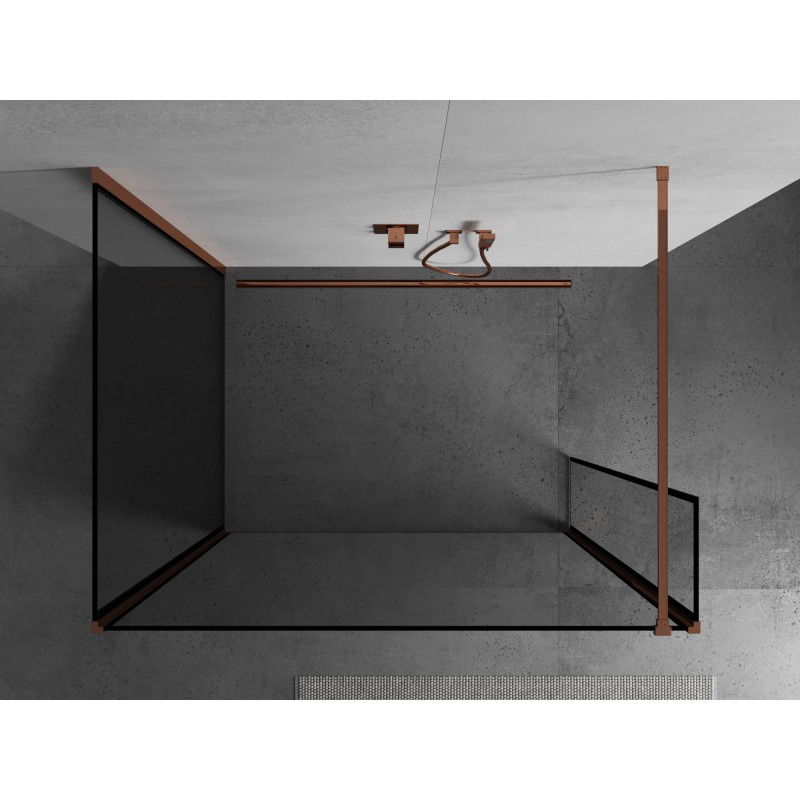 Mexen Kioto dušų siena Walk-in 120 x 90 x 30 cm, juodas rėmas, rožinis auksas - 800-120-090-221-60-70-030