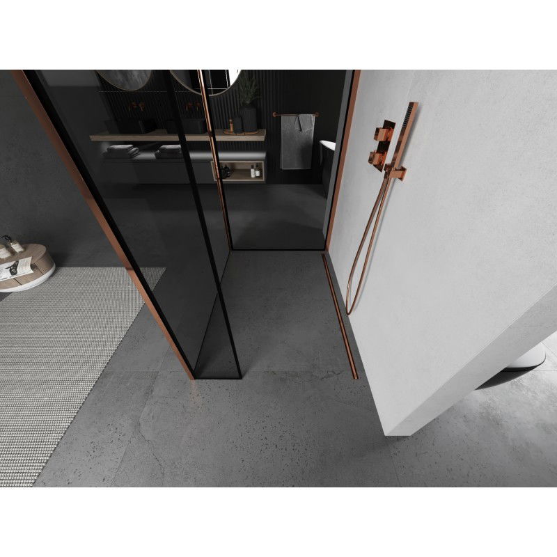 Mexen Kioto dušo pertvara Walk-in 130 x 120 x 30 cm, juodas rėmelis, rožinis auksas - 800-130-120-221-60-70-030