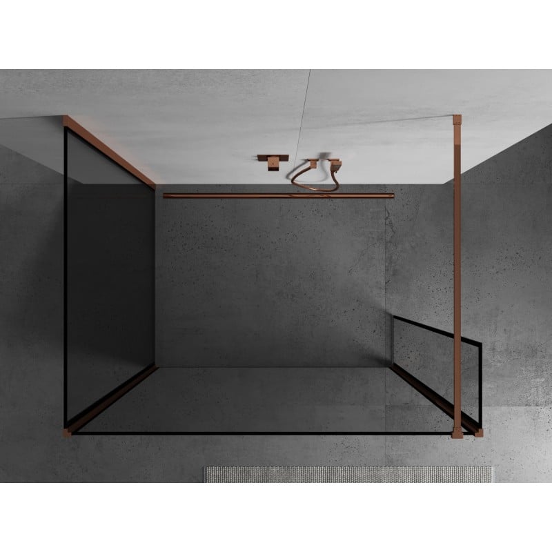Mexen Kioto dušo siena Walk-in 140 x 80 x 40 cm, juodas rėmas, rožinis auksas - 800-140-080-221-60-70-040